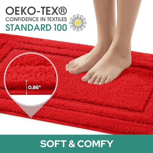 HOMEIDEAS Bathroom Rugs Sets 2 Piece, Super Soft and Absorbent Non Slip Microfiber Machine Washable Bath Mat Set (20"x32"+U20 x24, Red) - color: Loop- Red, size: 1'8" x 2'8" (20"x32"+U Shape 20"x24")