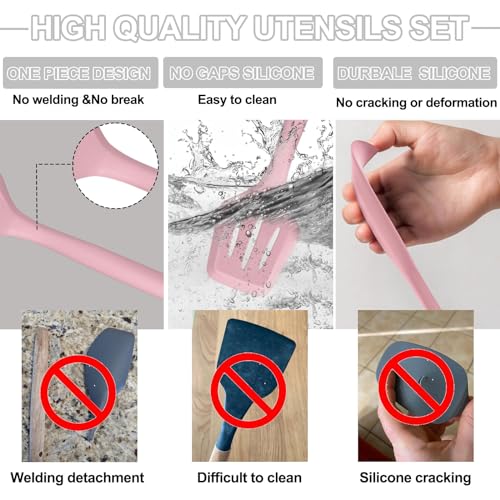 Umite Chef 22-Piece Silicone Cooking Utensils Set, Heat Resistant & Dishwasher Safe Kitchen Tools, Non-Scratch Spatula Set for Nonstick Cookware (Pink) - color: Pink