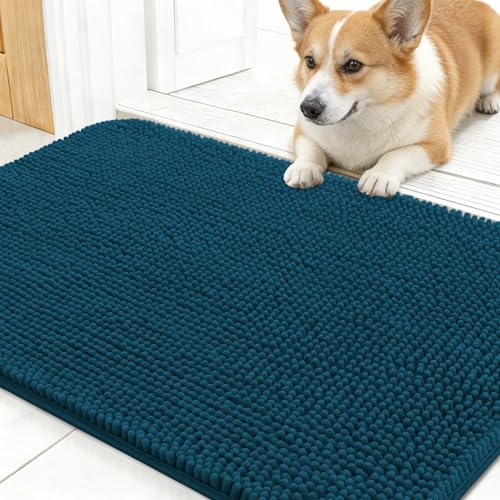 OLANLY Dog Door Mat for Muddy Paws 24x16, Super Absorbent Chenille Mud Mat | Atlantic Blue, Absorbs Moisture and Dirt, Non-Slip Machine Washable Doormat, Quick-Dry Indoor Entryway Floor Carpet for Dogs - color: Atlantic Blue, size: 24" X 16"