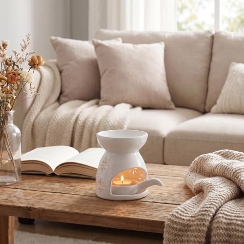 4 Pack Ceramic Tealight Candle Holder Essential Oil Burner for Wax Melt Burners with Spoons Aromatherapy Diffuser Home Bedroom Office Decor Housewarming Gift