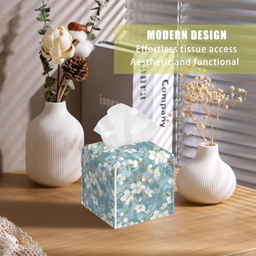 Abstract Blooming Flower Tissue Box Cover Square, Tissue Box Holder with Bottom Belt Leather Facial Paper Organizer Dispenser for Bathroom Bedroom Dresser Night Stand Tabletop - color: Abstract Blooming Flower