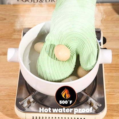 4 Pieces Oven Mitts and Pot Holders of Macaron Color Thickened Non-Slip Silicone Kitchen Gloves, Heat Resistant up to 500F, Essential for Kitchen Baking(makal-lv) - color: Silicone-green