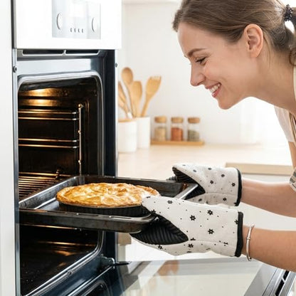 Mini Oven Mitts Set - 5.5” x 8.6” Small Heat Resistant Kitchen Mitt with Non-Slip Silicone Grips Palm, Soft Filling Washable Gloves with Hanging Loop for Home Cooking Baking Picnic (Flower) - color: White