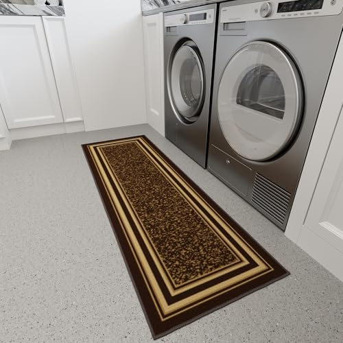 Ottomanson 2x5 Kitchen Rug Runner – Non-Slip Entryway Rug - color: Border Brown, size: 1'8" x 4'5" (Runner)