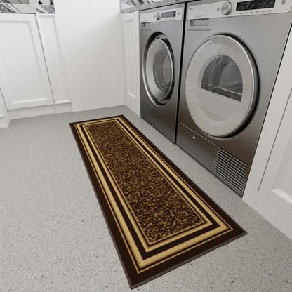 Ottomanson 2x5 Kitchen Rug Runner – Non-Slip Entryway Rug - color: Border Brown, size: 1'8" x 4'5" (Runner)