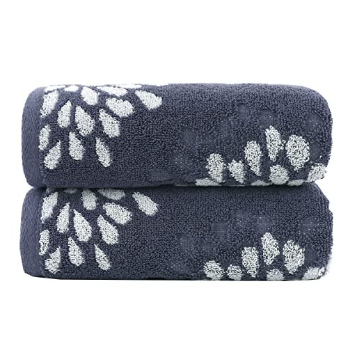 Hand Towels Set of 2 Hydrangea Floral Pattern 100% Cotton Absorbent Soft Decorative Towel for Bathroom (Denim Blue) - color: Denim Blue