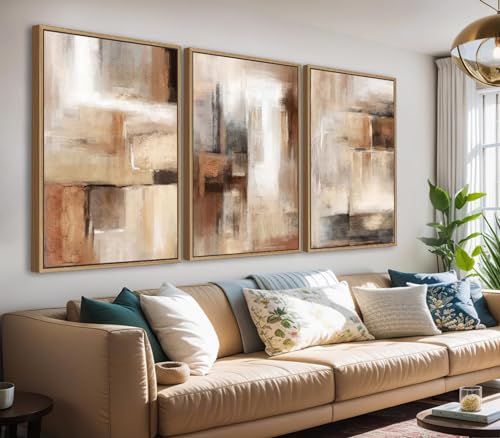 Large Framed Canvas Wall Art, Abstract Brown Black Picture Decor, 20"X28"X3 | Modern White Gray Color Block Poster Artwork, Contemporary Framed Graffiti Painting Print,20X28 In Set of 3, for Living Room - color: Brown, size: 20" X 28" X 3pieces Framed