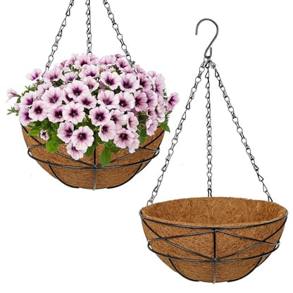2 Pack 10 inch Metal Hanging Baskets for Plants Outdoor Metal Wire Hanging Basket Planter with Coco Fiber Liners Flower Pots for Home Porch Garden Patio, Diamond-Shaped - size: 10" x 2 Pack, style: Diamond