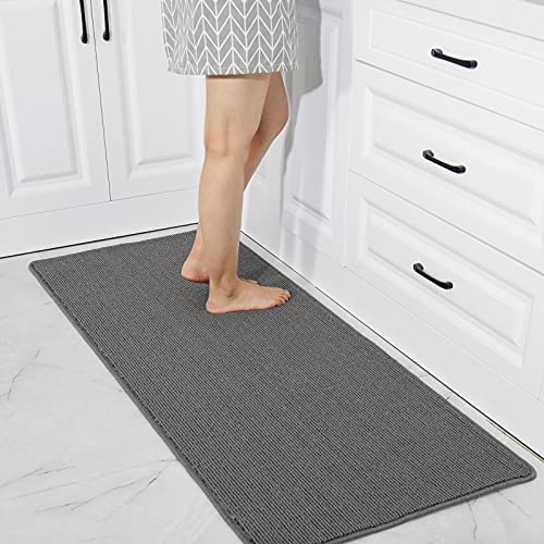 COSY HOMEER 24X60 Inch Kitchen Rug Mats Made of 100% Polypropylene Strip TPR Backing Soft Kitchen Mat Specialized in Anti Slippery and Machine Washable,for Kitchen, Floor Home,Office,Sink,Laundry,Grey - size: 24"×60"