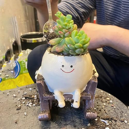 Rocking Chair Resin Planter - Cute Plant Pot - with Drainage Hole - Smiley Succulent Pot - for Garden - Lawn - Patio Indoor and Outdoor Use - color: A2