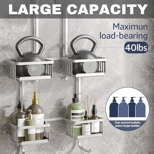 Aluminum Shower Caddy Hanging for Handheld Showerheads, Never Rust Shower Organizer with Hooks Holder Toothbrush Holder，Over Showerhead Caddy for Bathroom - color: Silvery
