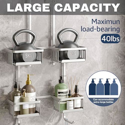 Aluminum Shower Caddy Hanging for Handheld Showerheads, Never Rust Shower Organizer with Hooks Holder Toothbrush Holder，Over Showerhead Caddy for Bathroom - color: Silvery