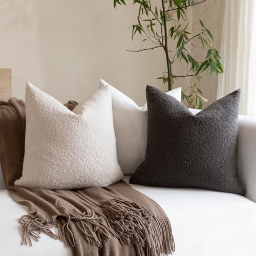 18x18 Boucle Throw Pillow Covers, Set of 2, Beige - color: Beige, size: 18" x 18" (Pack of 2)