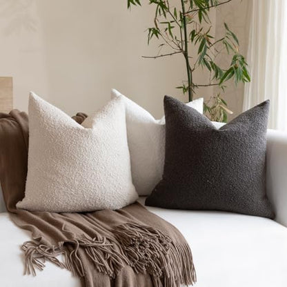 18x18 Boucle Throw Pillow Covers, Set of 2, Beige - color: Beige, size: 18" x 18" (Pack of 2)