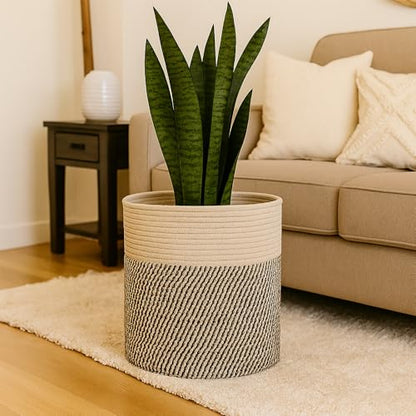 Yimi's Dream Cotton Rope Storage Basket with Lid, Brown & Black Soft Bin | Round Woven Lidded Basket for Blankets, Toys, Laundry, Nursery, Living Room, and Home Organization(11.5''D * 13.5''H) - color: 1 PACK-Brown&Black-LIDDED
