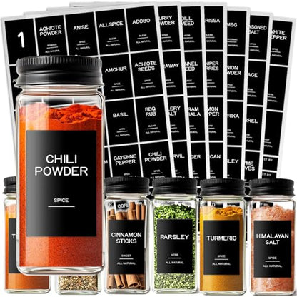 201 Spice Jar Labels - Black Preprinted Minimalist Waterproof Stickers for Kitchen Jars, Herb & Seasoning Labels for Pantry Organization - style: Black Square spice labels