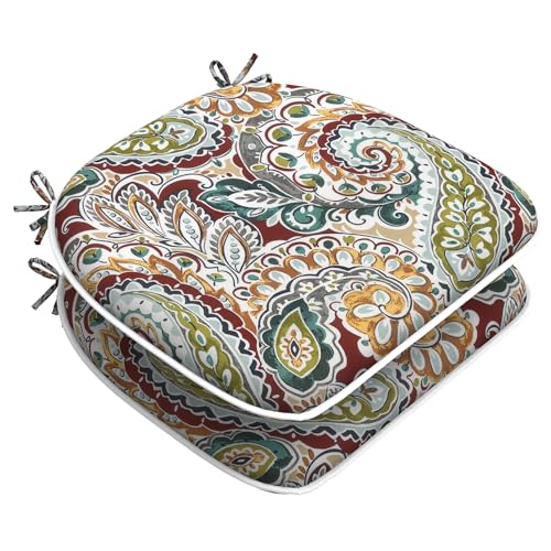 LVTXIII Outdoor Chair Cushions Set of 2, Patio Seat Cushions D16xW17 with Ties, Water Repellent Chair Pads for Patio Furniture Garden Use, Paisley Chilli - color: Paisley Chilli, size: 2 Count (Pack of 1)