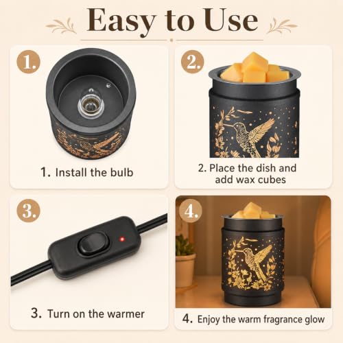 Wax Melt Warmer Hummingbird Metal Wax Warmer for Scented Wax | Electric Fragrance Candle Oil Burner 2 in 1 Wax Melts as Gifts for Moms Grandma Women Girls - style: hummingbird