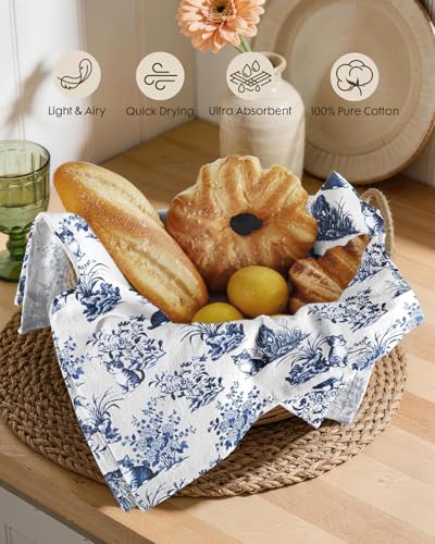 Flour Sack Kitchen Towels Set of 2, 18x26 Inch, Cat Flower | 150GSM Cotton, Lint-Free, Quick Dry, Hanging Loop, Lightweight Tea Towels, French Home Decor, Chinoiserie, Housewarming Gift - color: Cat Flower