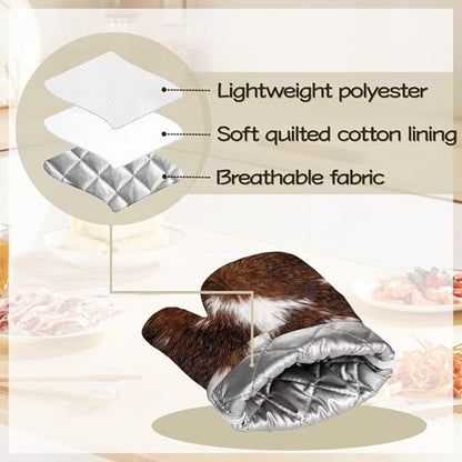 Cowhide Cow Print Oven Mitts and Pot Holders Sets of 4 PCS, Oven Gloves Potholder for Kitchen Cooking Baking BBQ Heat Resistant - color: Cowhide Cow Print