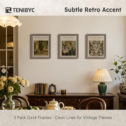 11x14 Walnut Picture Frame 3 Pack with HD Glass - Natural, Solid Wood Poster Frame, Wall Gallery Frame - color: Walnut, size: 11 X 14, style: 3 Pack