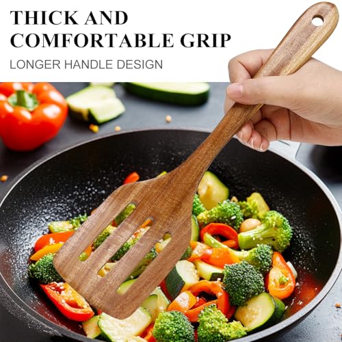 2Pcs Non Toxic Acacia Wood Spatula for Cooking Utensils Set Flipping Turner | Flat Wooden Spatulas for flipping Frying Kitchen Spurtle Organic Olive Teak Wood Utensils Non Stick Bamboo Slotted Spatula - color: 2 PCS SPATULAS