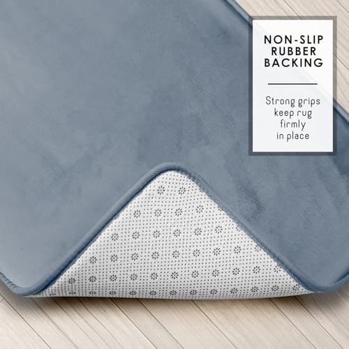 Clara Clark 3 Piece Bathroom Rugs, Velvet Memory Foam Bath Mat Set, Non-Slip Bath Rugs, Machine Wash, Dries Quickly, Ultra Soft Plush Bath Mats for Bathroom, 17 x 24/20 x 32 / Contour, Stone Blue - color: Stone Blue