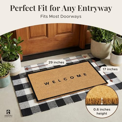 Coir Welcome Mat, Non-Slip, Black Edge, 17 x 29 in | 100% Natural Coir, Anti-Shedding, Durable PVC Backing, Traps Dirt and Mud, Indoor and Outdoor Entryway, Easy to Clean - color: Black Edge
