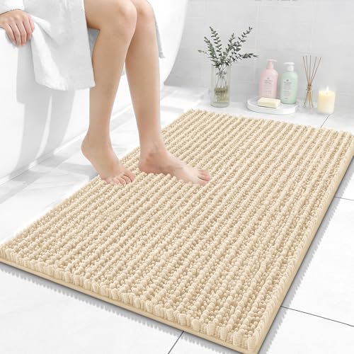 OLANLY Bathroom Rugs 36x24, Thick Soft Absorbent Chenille Bath Rugs | Beige, Shaggy Bath Mat with Quick-Drying Rubber Backing, Machine Washable for Floor, Tub and Shower, Home Decor Accessories - color: Beige, size: 36" x 24"