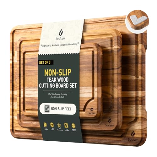 Teak Wood Cutting Board Set for Kitchen High-End Non Toxic Non Slip Over Sink Solid Thick Wood Haus Chopping Board Extra Large Big Small Best Kitchen Essential House Warming Hostess Host Gift - style: Set of 3