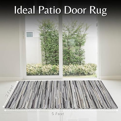 Ramanta Home Hand Woven Cotton Chindi Rag Rug 3'x5' - Charcoal | Recycled Rugs, Boho Farmhouse Rugs for Living Room, Dinning Room, Kitchen, Entryway, Bedroom Rug - 36"x60" - color: Charcoal, size: 3 x 5 feet