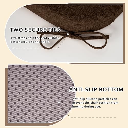 ELFJOY Non-Slip Chair Cushions for Dining Chairs Coffee 16.7"x16" | 4 Pack, with Ties and Washable Cover, U Shape, Breathable Fabric, for Kitchen Dining Office Folding Chairs，Comfortable - color: Coffee