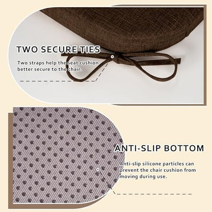ELFJOY Non-Slip Chair Cushions for Dining Chairs Coffee 16.7"x16" | 4 Pack, with Ties and Washable Cover, U Shape, Breathable Fabric, for Kitchen Dining Office Folding Chairs，Comfortable - color: Coffee