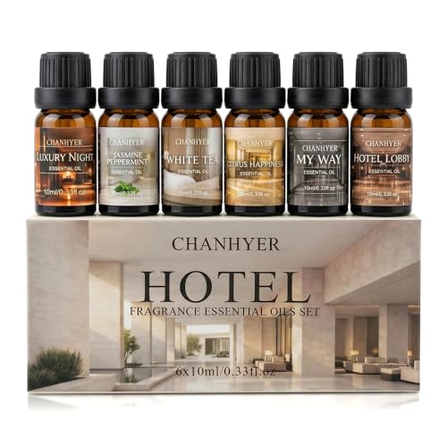 Hotel Collection Essential Oils for Diffusers for Home 6 x 10ml | Aromatherapy Gift, Premium Scented Oils for Diffusers - Jasmine Peppermint,White Tea,Citrus Happiness,My Way,Hotel Lobby - color: Light Gray