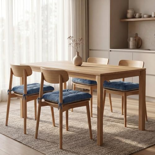 Chair Cushions for Dining Chairs Set of 4, 15.5" x 15.5" x 3.5" Kitchen Chair Cushions with Ties, Upgraded Silicone Non-Slip Bottom, Premium Shredded Memory Foam Chair Pads, Navy Blue - color: Navy Blue