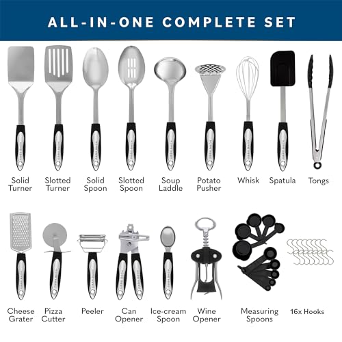 Home Hero Stainless Steel Kitchen Utensils Set - Heat-Resistant Silicone & Nonstick Tools - Durable Stainless Steel Kitchen Gadgets - Complete Kit Measuring Cups & Spoons - 41-Piece Set | Heat-Resistant Stainless Steel Kitchen Utensil Set - Measuring Cups