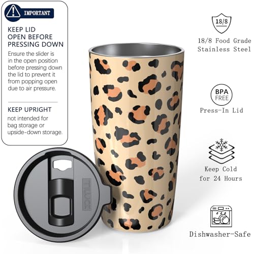 TILUCK 20 oz Insulated Coffee Tumbler with BPA-Free Lid | Travel Coffee Mug, Dishwasher Safe, Cup Holder Friendly, Double-Wall Vacuum Insulation for Hot & Cold Drinks, Leopard - color: Leopard, size: 20 Ounces