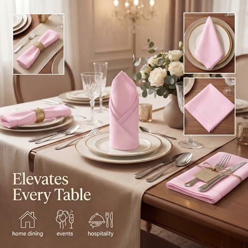 Urban Villa Hemstitch Cloth Dinner Napkins Cotton 20”x20” (Set of 12)-Pink - color: 008 Pink - Hemstitch, size: 20" x 20" (Set of 12)