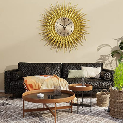Modern Large Wall Clock Decorative Metal Mid Century Wall Clocks, Gold Big Silent Non-Ticking Clock, Modern Handmade Home Art Decor for Living Room, Bedroom, Dining Room, 24 Inch - size: 1. Gold-Wheat 24In(60cm)