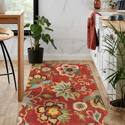 Lahome Floral Red 3x5 Area Rug, Washable Kitchen Fall Rugs Non-Slip ‎Stain Resistant Soft Throw Low-Pile Carpet for Bedroom, Christmas Paisley Print Floor Carpet for Living Room Entryway Office | Fall Rug Non-Slip Stain Resistant Throw Low-Pile Carpet for