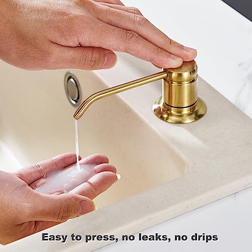 Gagal Kitchen Sink Soap Dispenser (Brushed Gold) and Extension Tube Kit for Kitchen Sink, Complete Brass Head with 40" Silicone Tube Connect to The Bottle Directly, Say Goodbye to Frequent Refills - color: Gold