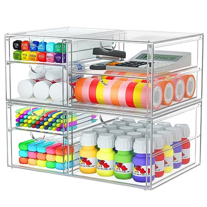 Acrylic 2-Pack 7-Drawer Makeup & Storage Organizer for Bath,Desk | Smooth-glide drawers, clear body, dustproof, wipe clean, for office supplies, pens, rings, earrings, tweezers, cotton swabs - size: 7 Drawers