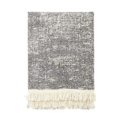Simple&Opulence Cotton Fringed and Striped Throw Blanket for Bed, Couch,Knit Woven with Tassels Soft Lightweight Cozy Blanket Scarf Shawl Farmhouse Decoration for All-Season (Dark Grey)