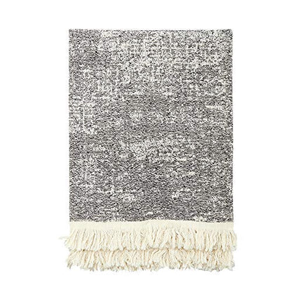 Simple&Opulence Cotton Fringed and Striped Throw Blanket for Bed, Couch,Knit Woven with Tassels Soft Lightweight Cozy Blanket Scarf Shawl Farmhouse Decoration for All-Season (Dark Grey)
