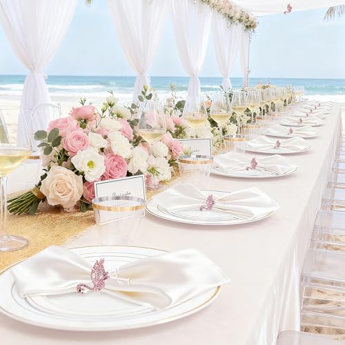 Pink Crystal Flamingo Napkin Rings Set of 6, Silver Rhinestone Tropical Napkin Holders for Beach Wedding Summer Luau Hawaiian Party Bachelorette Elegant Coastal Table Decor - style: Flamingo