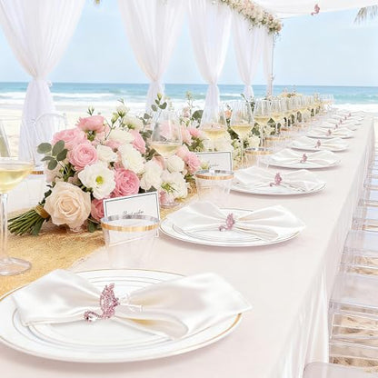 Pink Crystal Flamingo Napkin Rings Set of 6, Silver Rhinestone Tropical Napkin Holders for Beach Wedding Summer Luau Hawaiian Party Bachelorette Elegant Coastal Table Decor - style: Flamingo
