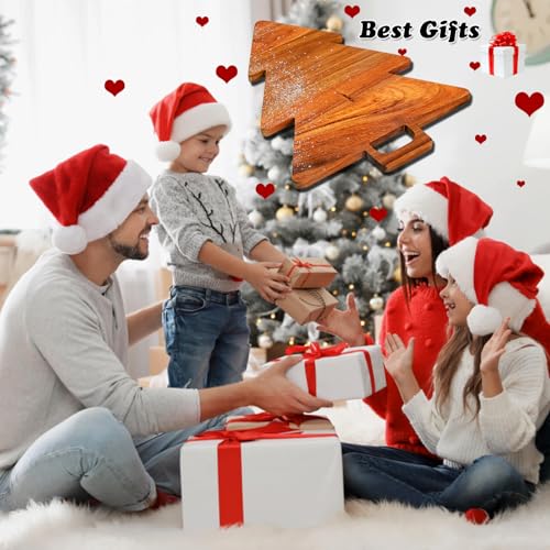 Christmas Tree Shaped Cutting Board | Christmas Tree Charcuterie Board, Wood Platters for Kitchen,Christmas Tree Wooden Serving Tray Cheese Board with Handle