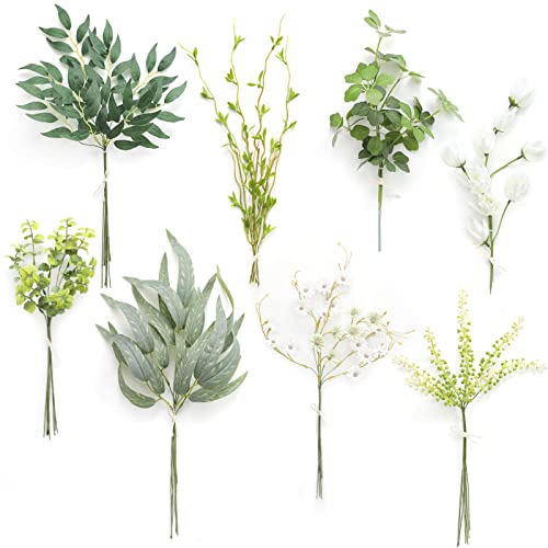 Serra Flora Artificial Greenery Spray Box Set(Pack of 50pcs) with 8 Kinds of DIY Wedding Bouquet Filler Table Centerpieces and Floral Arrangement (Spring Green) - color: Spring Green