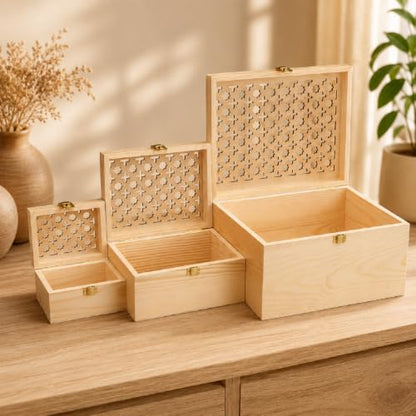 Novabright 3 Pcs Wooden Keepsake Box with Lids Handmade Nesting Decorative Treasure Chest Box Decorative Storage Containers Gift Ideas for Men & Women Jewelry Rings Crafts Storage (Carved Style) - style: Carved Style