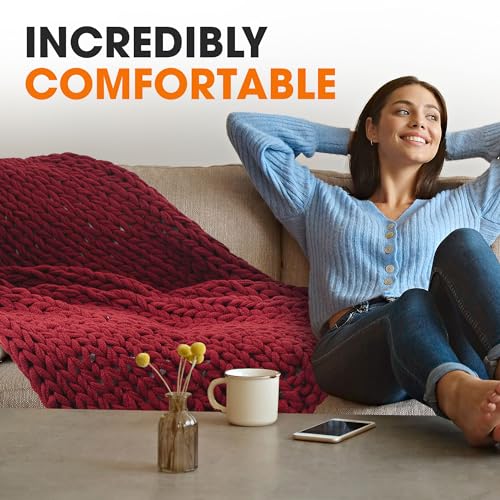 Cheer Collection Chunky Knit Blanket - Throw Blankets for Bed & Couch, Cozy Chunky Knit Throw Blanket, Ultra-Soft Oversized Knitted Blanket, Machine Washable Knit Throw Blanket- 50''x60'', Burgundy - color: Burgundy